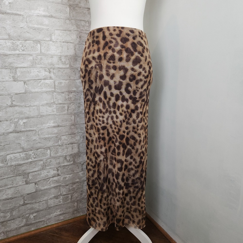 Zara Leopard Mesh Midi Skirt Stretch Y2K Indie Sleaze S